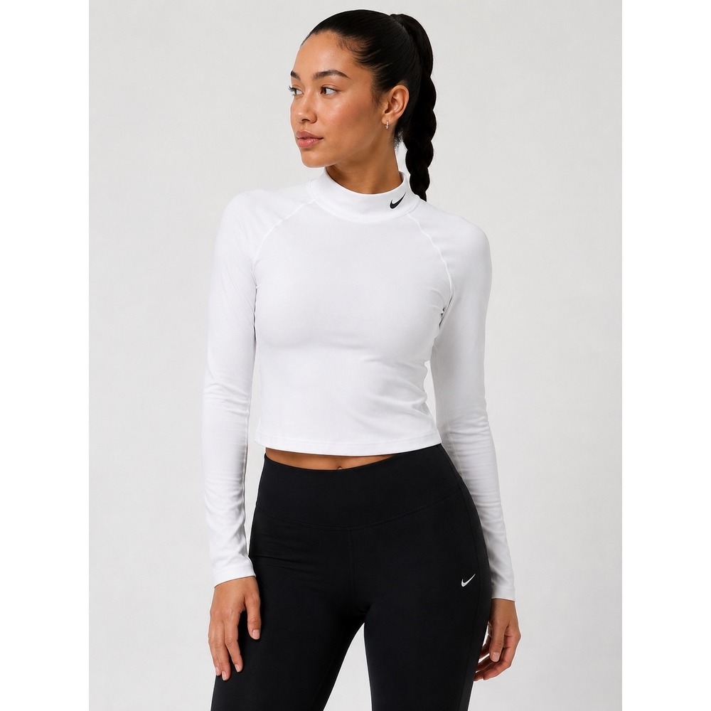 Nike Pro Dri-FIT White Mock Neck Long Sleeve Cropped Athletic Top Women's XS